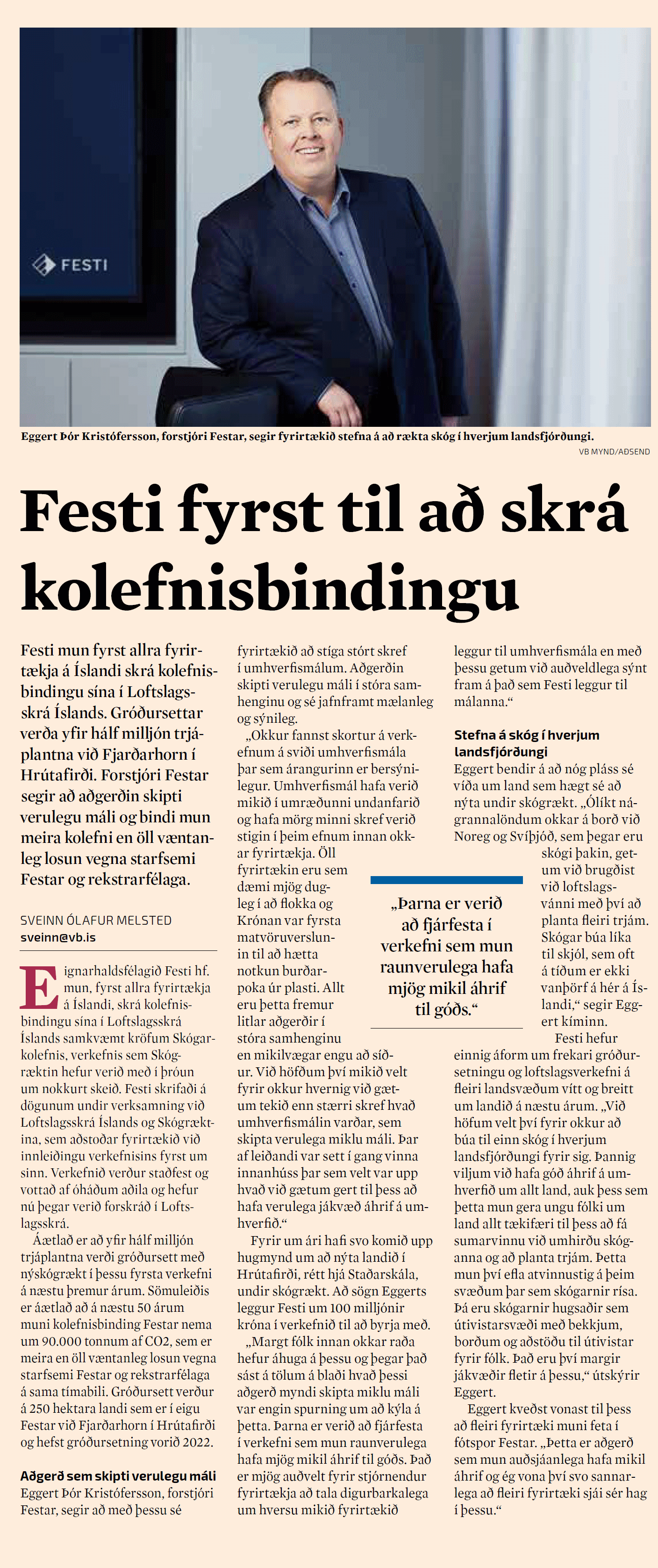 Viðtal við forstjóra Festi í Viðskiptablaðinu